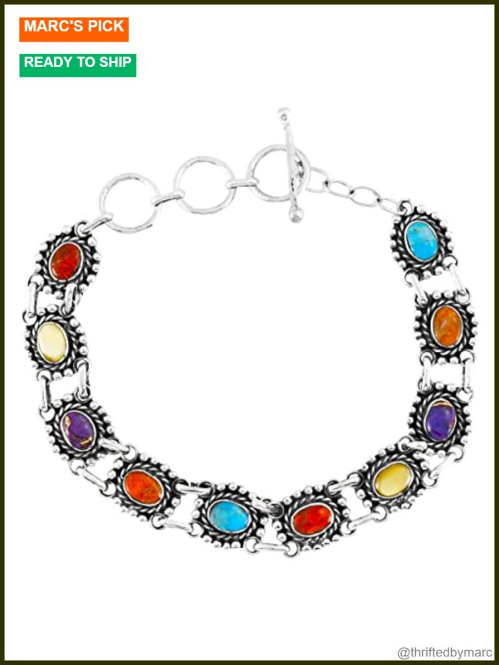 Sterling Silver 925 Link Bracelet Genuine Gemstones Toggle Clasp
